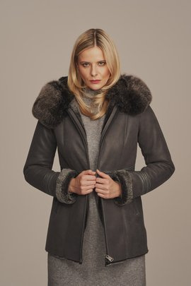 Grey sheepskin jacket womens