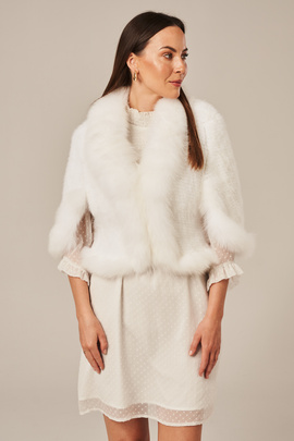 White mink fur bolero, real fur cardigan